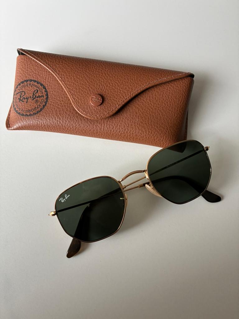 Ray-Ban Hexagonal RB3548N Arista Goud., Zonnebril, Ophalen of Verzenden, Zo goed als nieuw, Ray-Ban