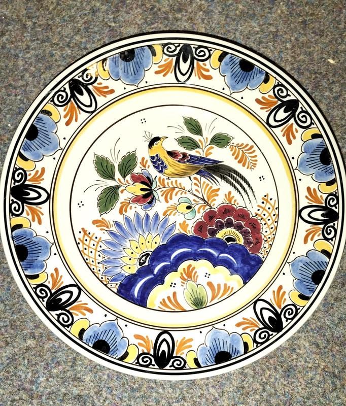 Delfts Keramiek Wandbord met Vogel en Bloemen, Ophalen of Verzenden