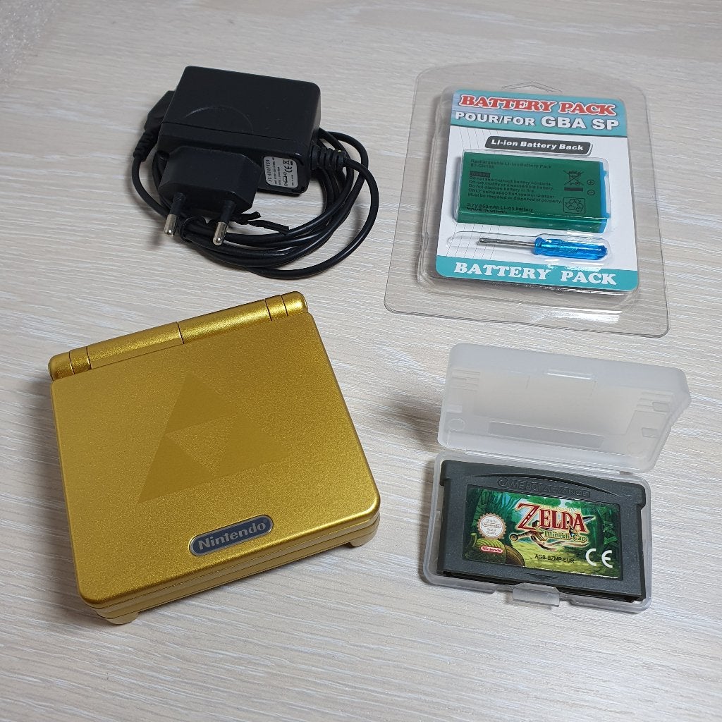 GBA SP AGS-101 – Zelda Edition + The Minish Cap, Spelcomputers en Games, Spelcomputers | Nintendo Game Boy, Ophalen of Verzenden