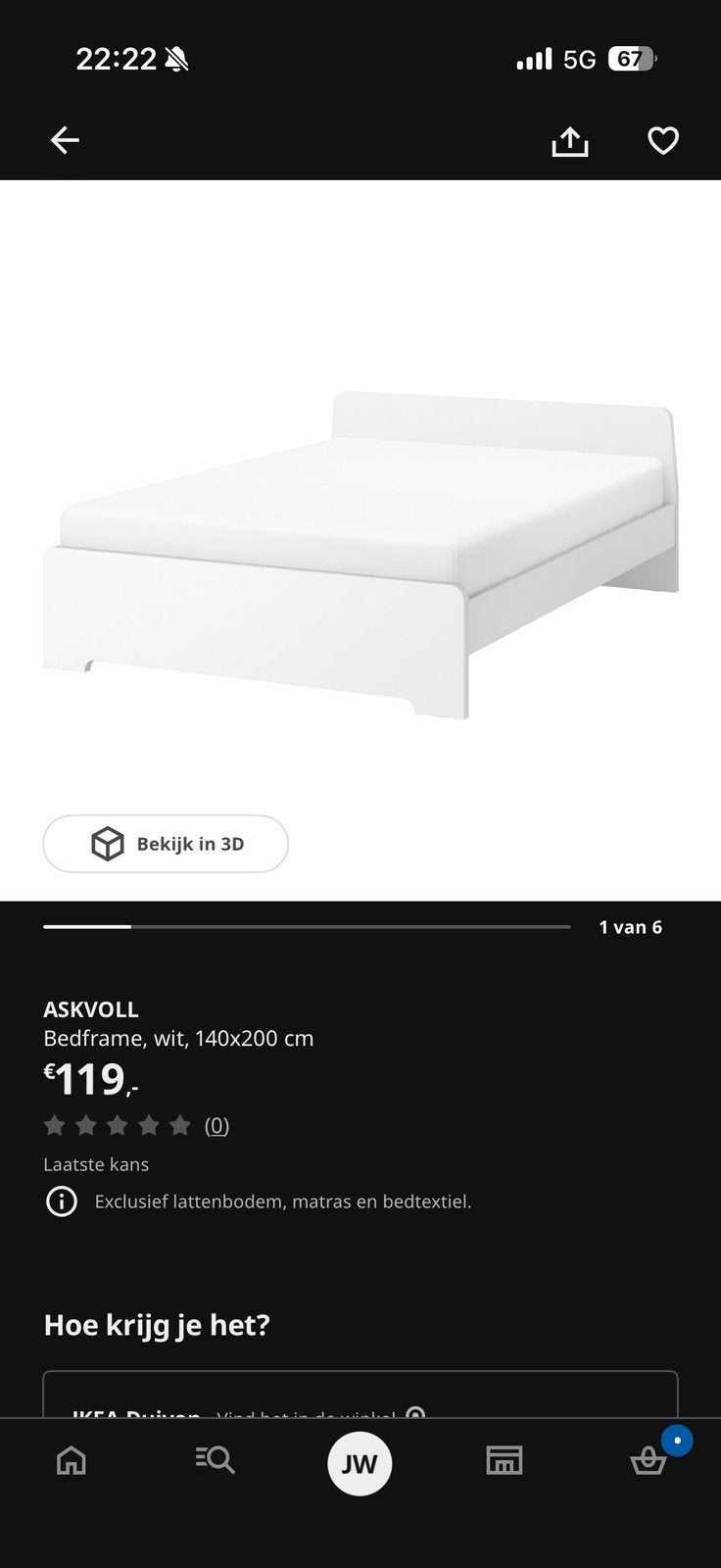 ASKVOLL IKEA bed 140x200cm + lattenbodem, Ophalen, Wit, Tweepersoons, 140 cm