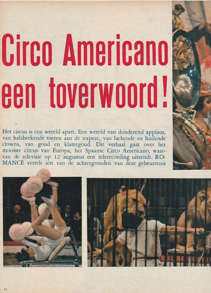 Vintage knipsel 1962 Circus Circo Americano een wereld apart, Verzamelen, Tijdschriften, Kranten en Knipsels, Verzenden, 1960 tot 1980