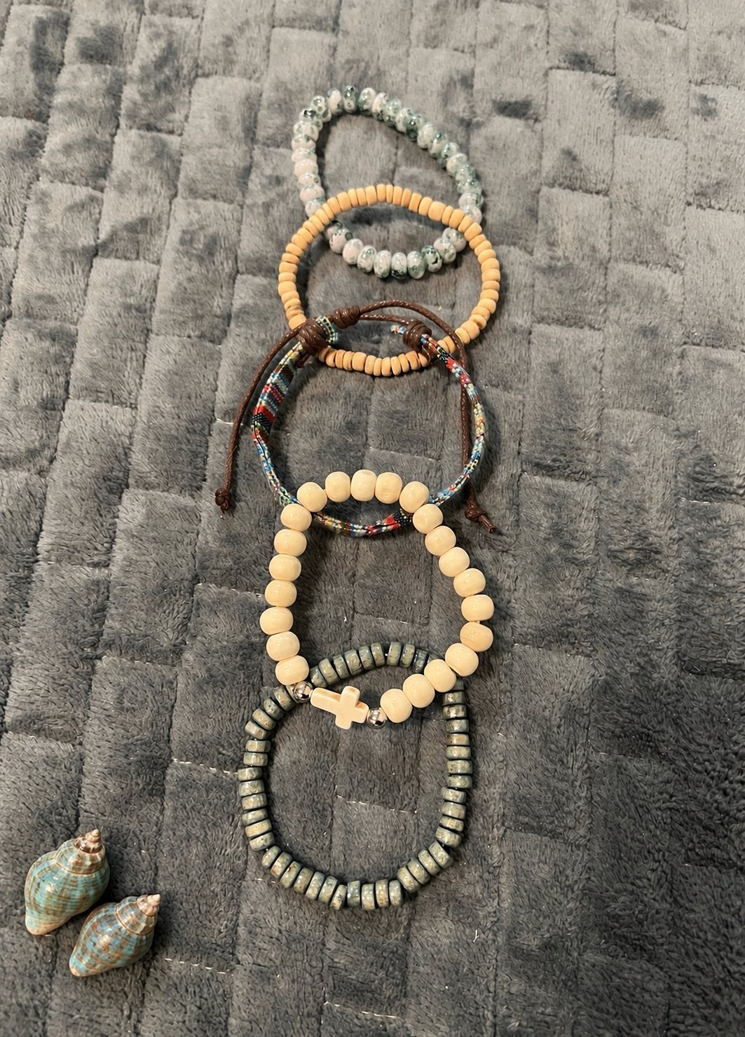 NIEUW, 5-delige unisex beige/turquoise Boho armbanden set, Overige materialen, Overige kleuren, Nieuw, Ophalen of Verzenden