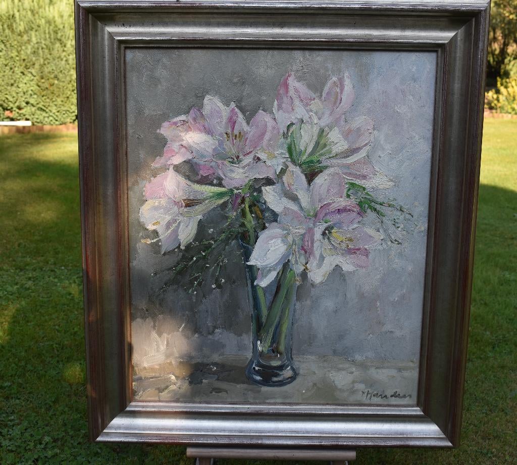 Frans Manders, Schilderij ,Amaryllis, olieverf op paneel., Ophalen