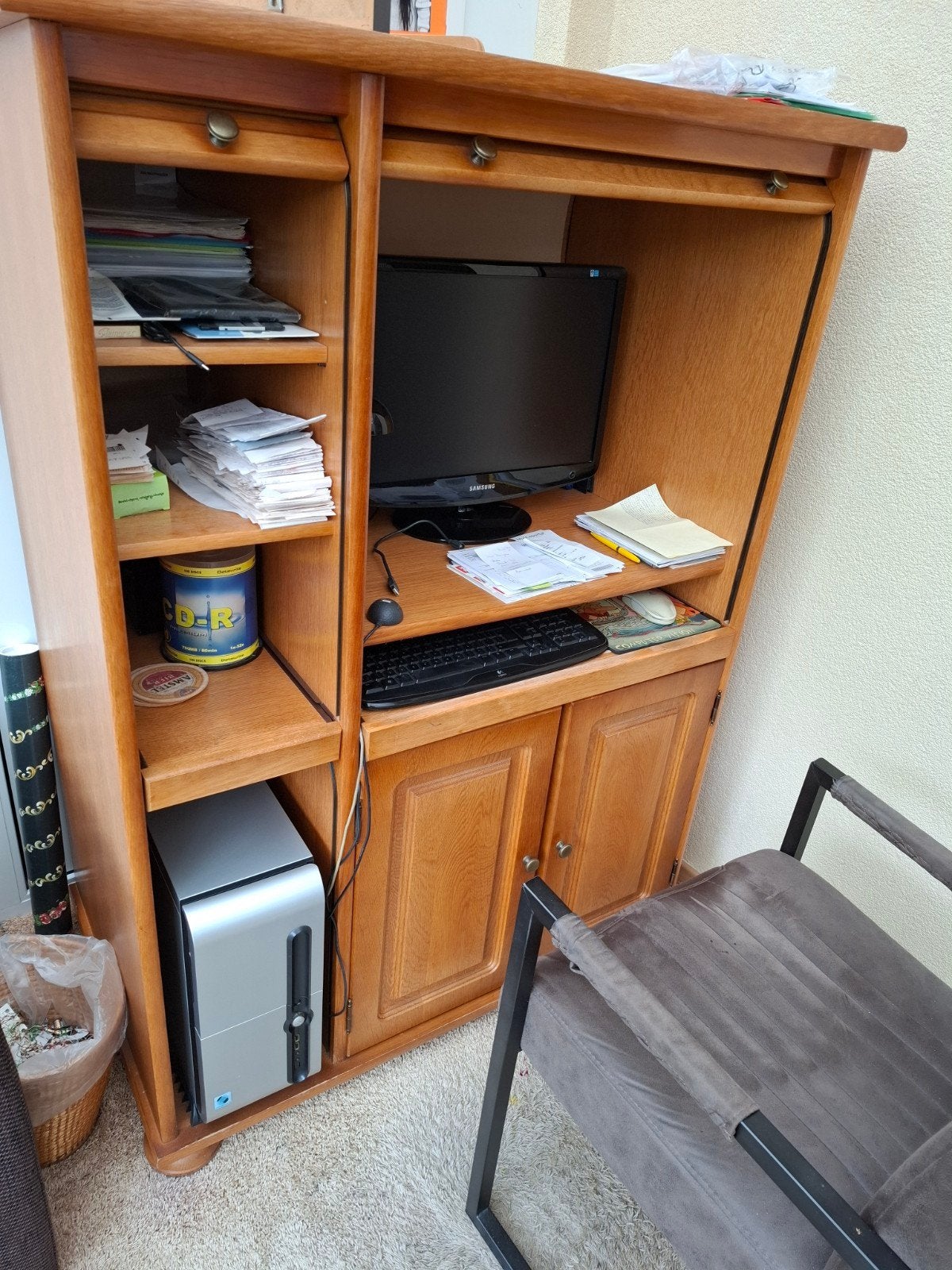 Houten computerkast met opbergruimte, Huis en Inrichting, Kasten | Computermeubels, Gebruikt, 70 tot 120 cm, Klassiek, Functioneel