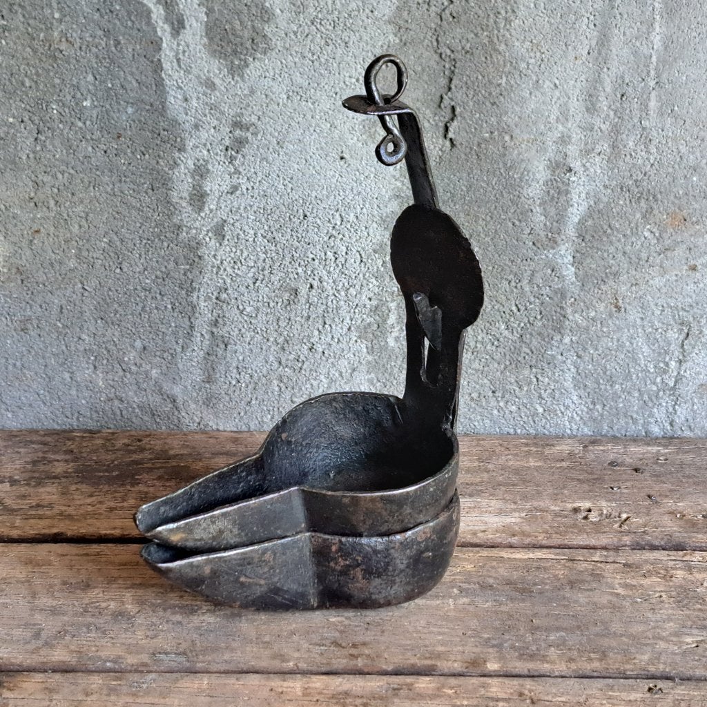 Oude dubbele ijzeren olielamp Betty-lamp cruisie-lamp Etage3, Gebruikt, ., Ophalen of Verzenden, .