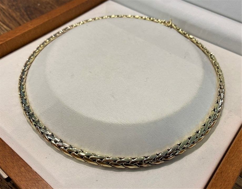 Prachtige Gouden Bicolor Collier Fantasie Schakel 14K, Ophalen of Verzenden, Zo goed als nieuw, Info@kleenedelmetalen.nl, Goud