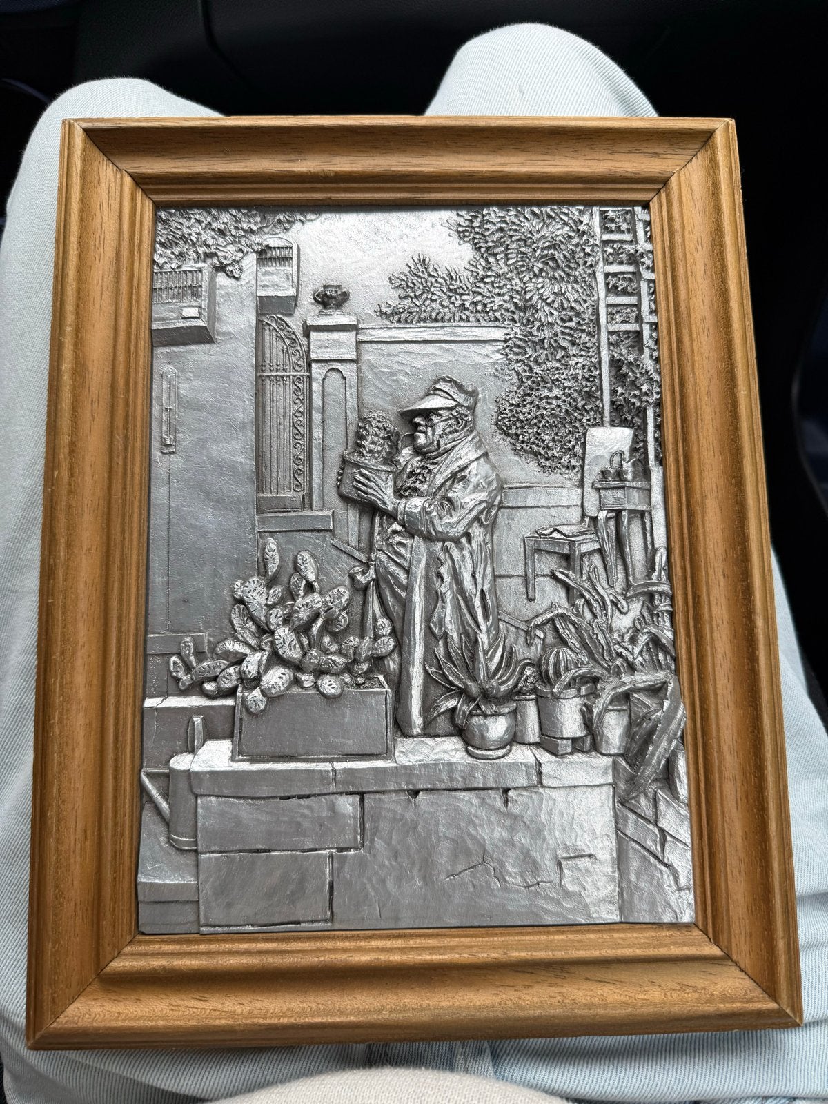 Decoratief tinnen wandreliëf schilderij Der Kaktusfreund, Antiek en Kunst, Ophalen of Verzenden