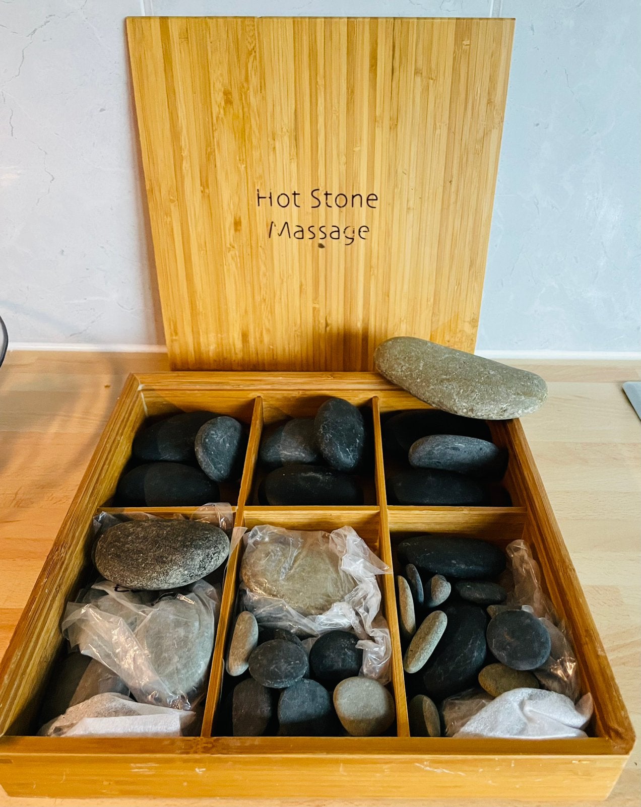 Hot-Stone in houten kist, Ophalen of Verzenden, Zo goed als nieuw, Hotstone