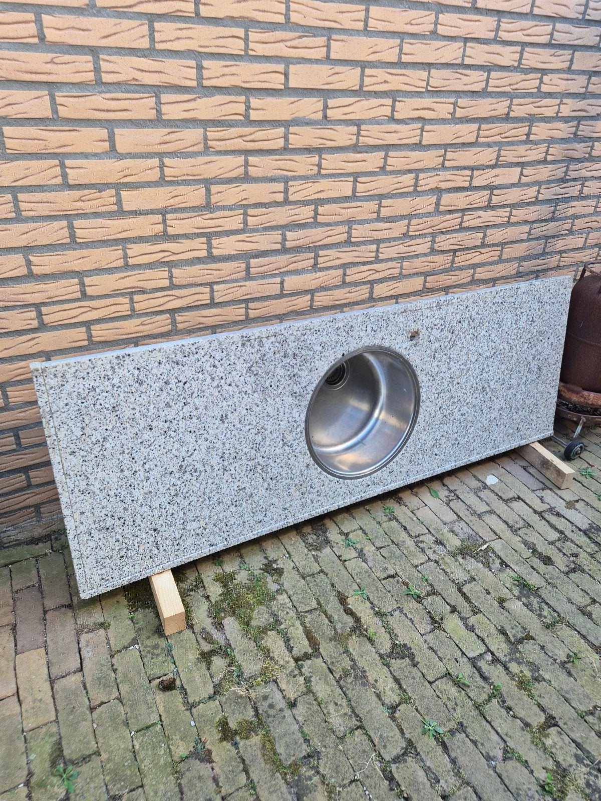 Granieten aanrechtblad met spoelbak, Huis en Inrichting, Ophalen, Gebruikt, Overige typen, Graniet of Steen