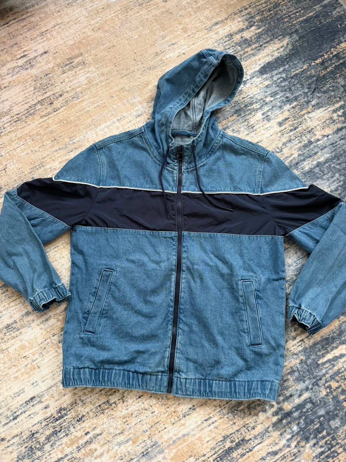 Bershka Unisex Oversized Denim Panel Zip-Up Hoodie, Ophalen of Verzenden, Zo goed als nieuw, Maat 46 (S) of kleiner, Blauw