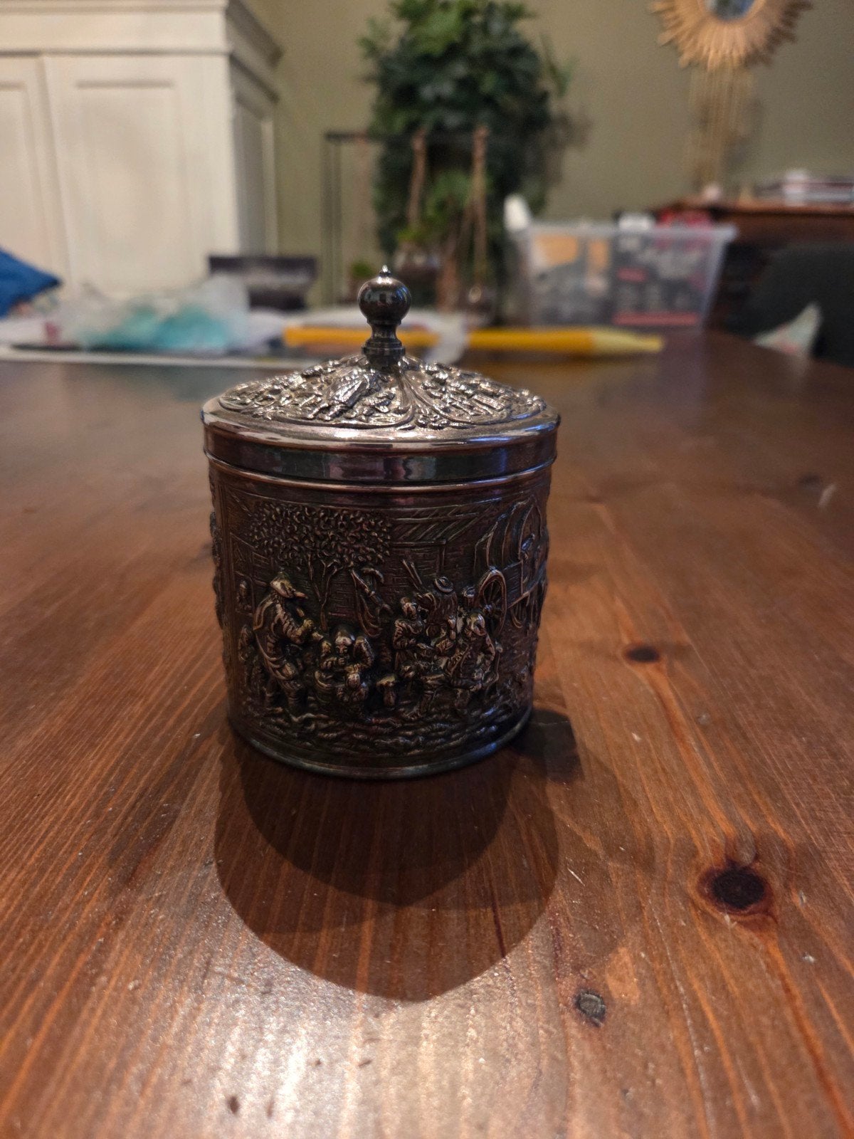 verzilverde Douwe Egberts theebus, Ophalen of Verzenden