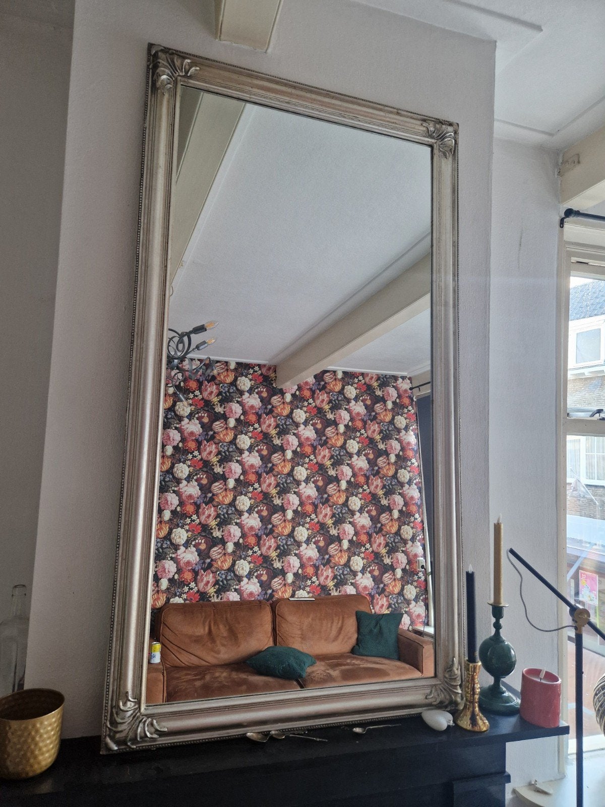 Grote spiegel 153x84 cm zilver, Ophalen, Zo goed als nieuw, 75 tot 100 cm, 150 tot 200 cm