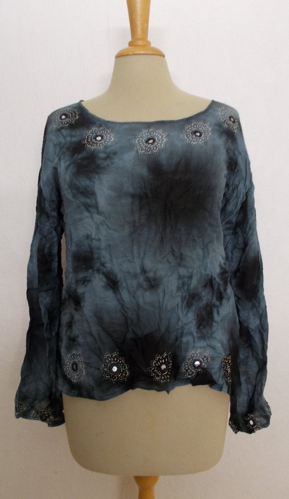 Tie-dye katoenen hippie/Ibiza top met spiegeltjes! L, Overige kleuren, Verzenden, Maat 42/44 (L), Zo goed als nieuw