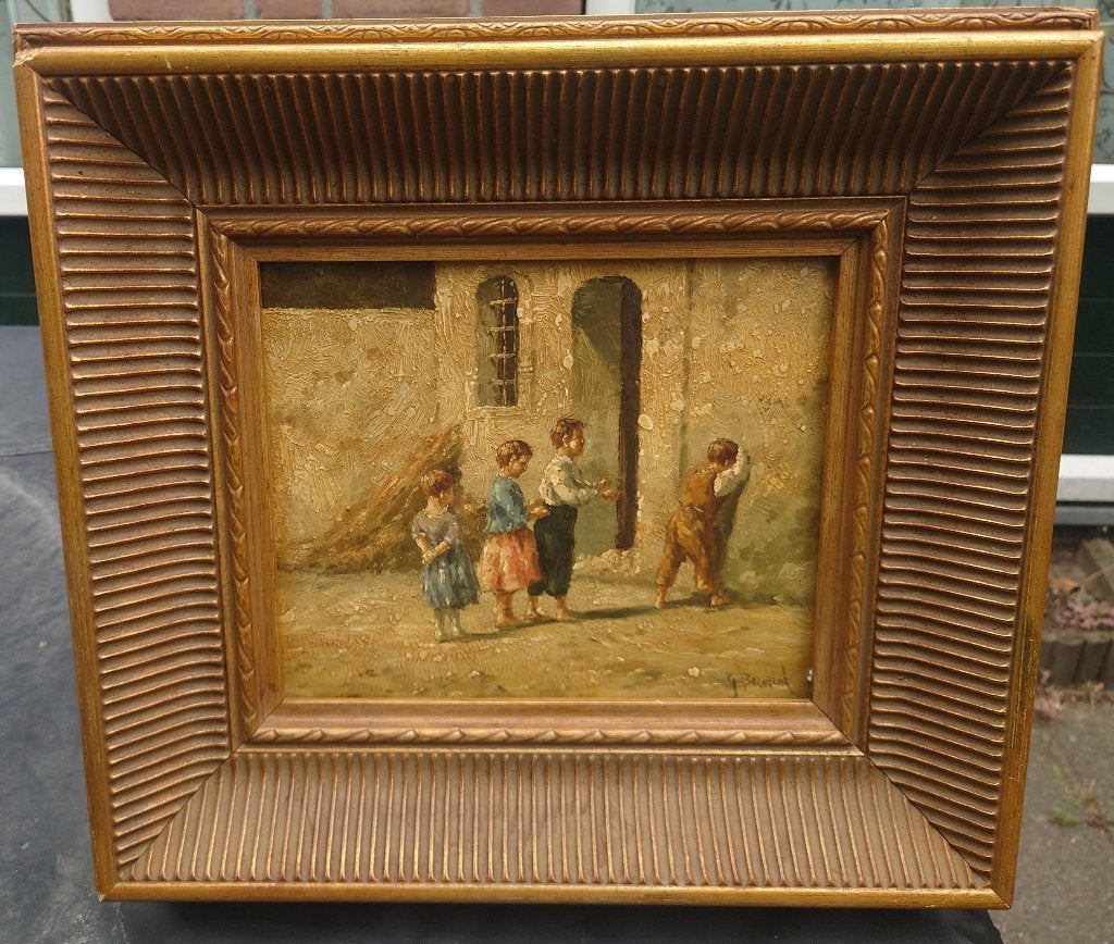 Jules BRETON (1827-1906) Kinderen spelen verstoppertje 1850, Antiek en Kunst, Kunst | Schilderijen | Klassiek, Origineel werk