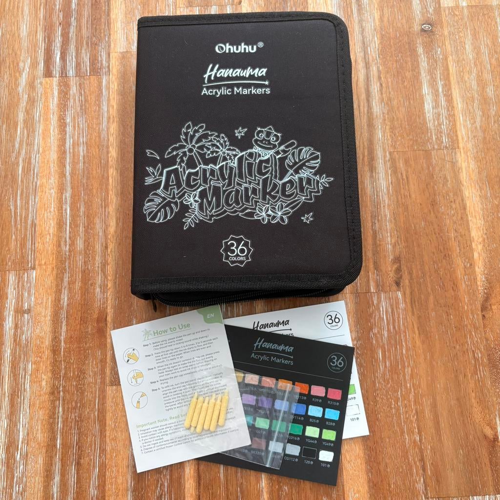 Ohuhu acrylmarkers 36 stuks in etui NIEUW, Hobby en Vrije tijd, Tekenen, Ophalen, Nieuw, Potlood of Stift