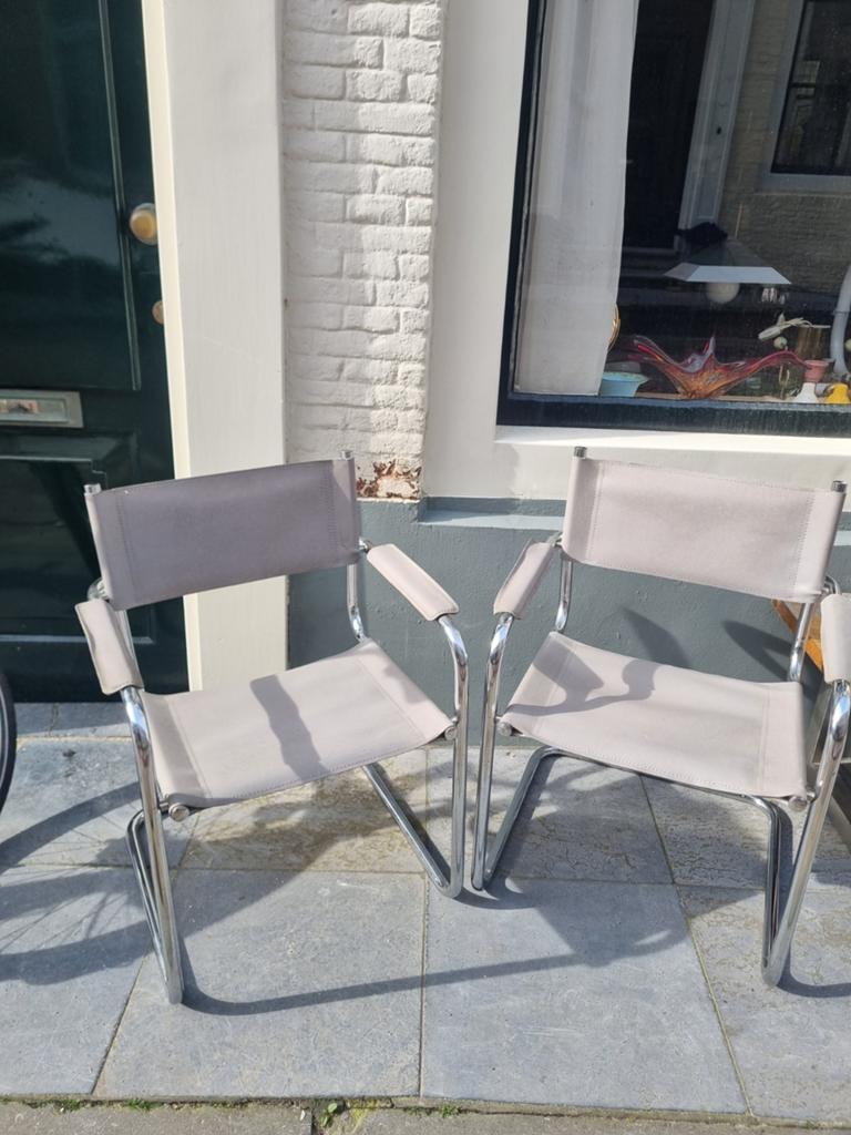 Twee buisframen stoelen Bauhaus Mart Stam leer chroom, Ophalen, Gebruikt, Leer, Twee