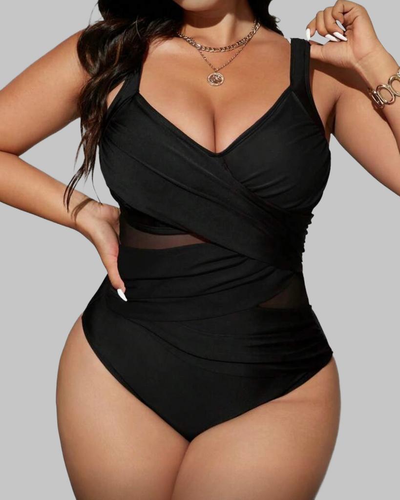 Zwart Badpak met Mesh Details, Kleding | Dames, Verzenden, Nieuw, Zwart, Lingerie of Zwemkleding