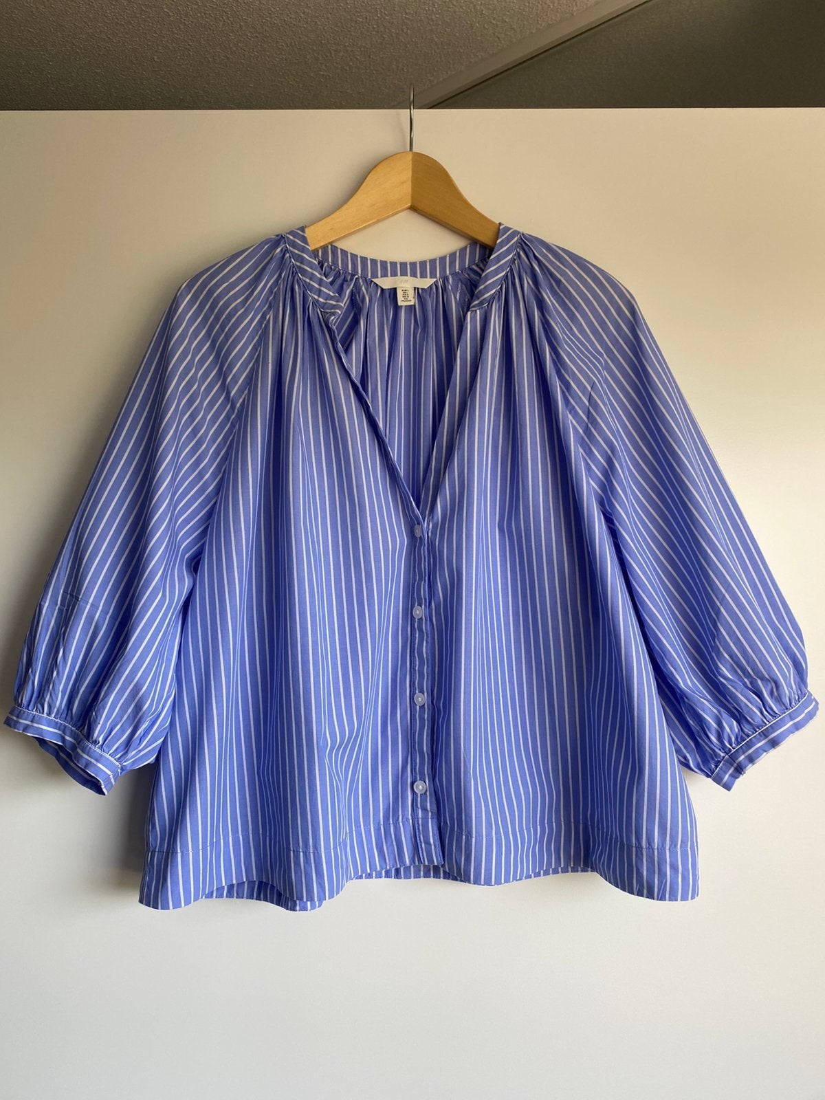 BLOUSE STREEP met 3/4 POFMOUW maat L, Kleding | Dames, Maat 38/40 (M), H&M, Blauw, Ophalen of Verzenden