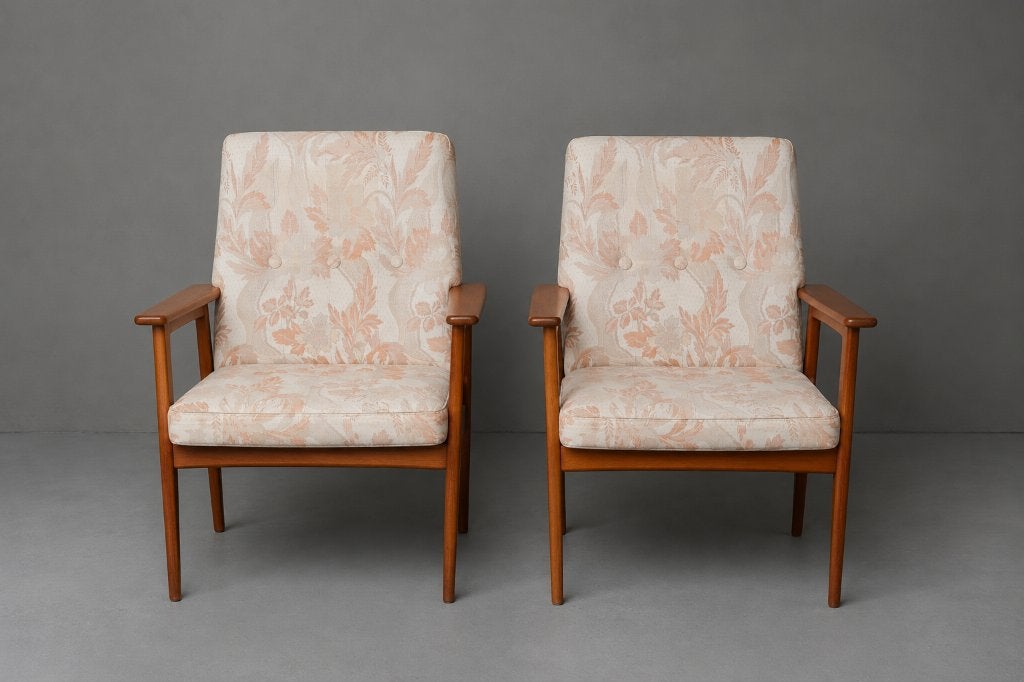Vintage Deense teak fauteuils – OD Møbler, Ophalen, Gebruikt, Vintage mid century, 75 tot 100 cm