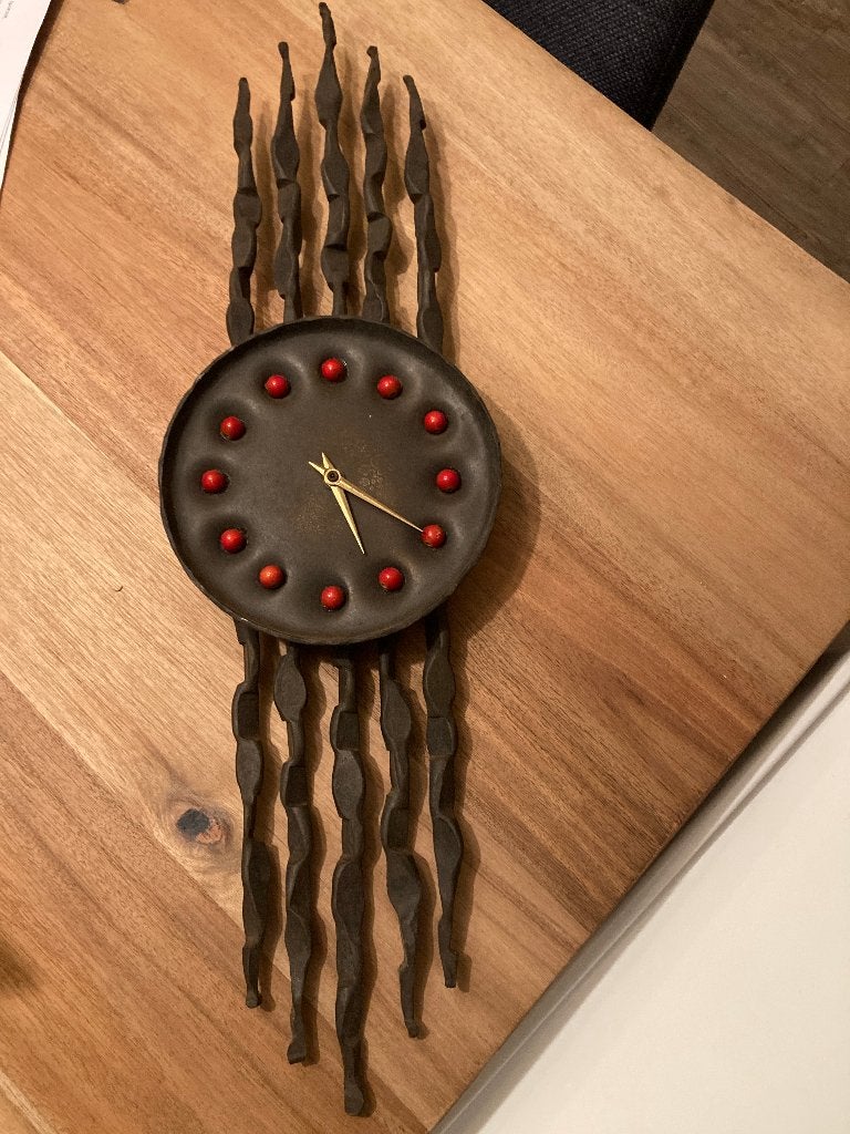 Vintage wandklok - Metaal met rode accenten, Ophalen