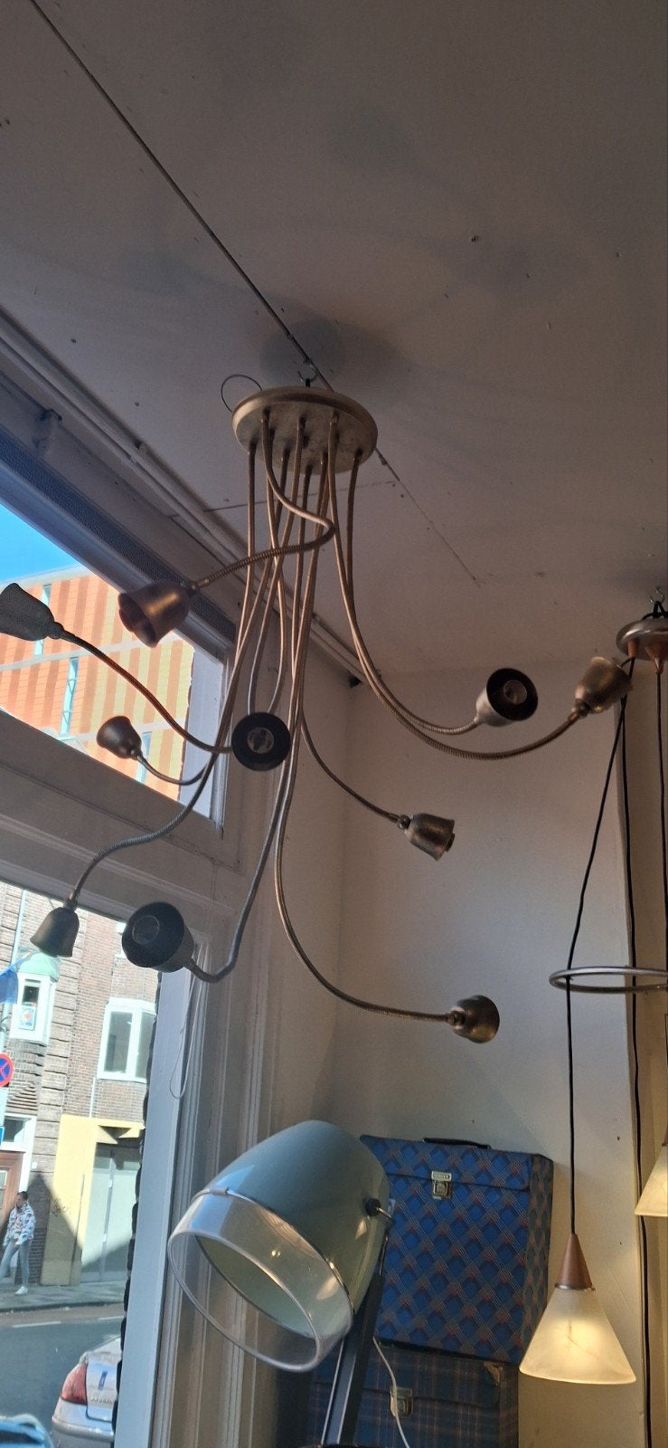 Vintage spinnenweb plafondlamp met flexibele armen, Ophalen, Gebruikt, Onbekend, Metaal