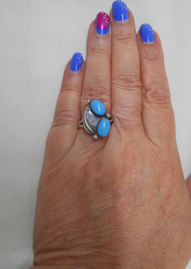 Zilveren Navajo ring met turquoise en veer maat 19 nr.683, 18 tot 19, Verzenden, Zo goed als nieuw, Dame