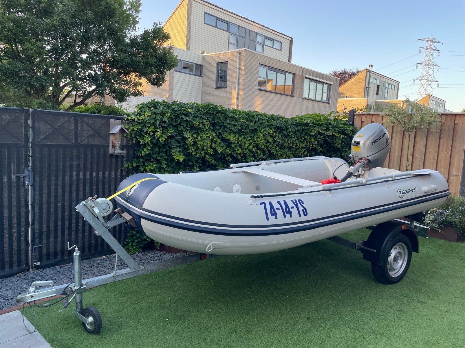 Talamex TLX350 met Honda BFD15 kortstaart en boottrailer, Watersport en Boten, Rubberboten, Ophalen, Aluminium, Gebruikt, 15 pk