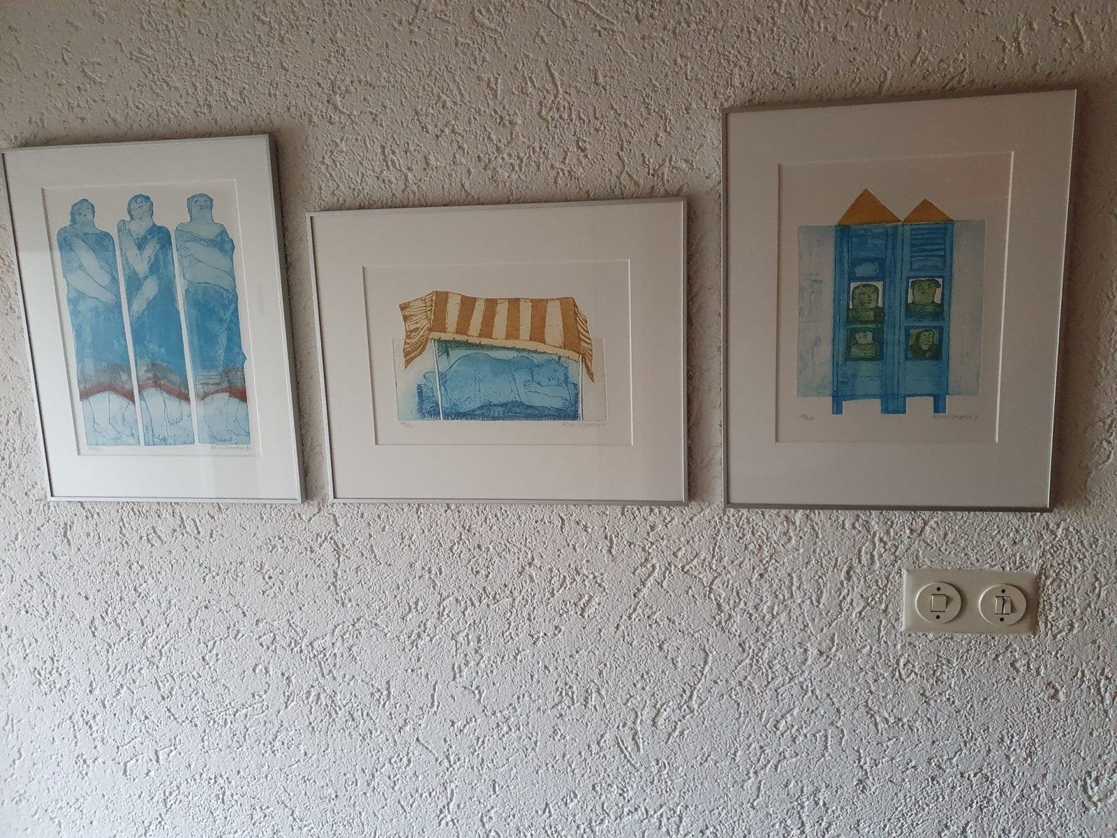 Set van 3 ingelijste etsen, diverse onderwerpen, Ophalen, Ingelijst, Dagelijks leven, 1950 - 1999