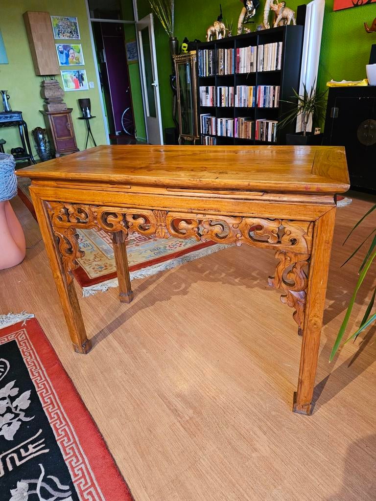 Oosterse Teakhouten Tafel met Verfijnd Snijwerk, Ophalen of Verzenden