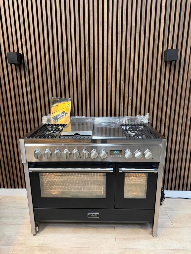 Luxe Rvs zwart Solitaire Fornuis 120 cm (Gratis bezorgen), Witgoed en Apparatuur, 5258sh, Halogeen, Gebruikt, Ophalen of Verzenden