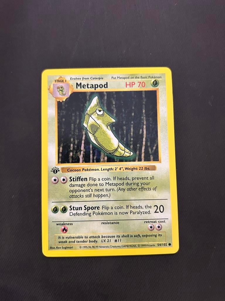 Pokemon - Metapod shadowless 1st ed, Ophalen of Verzenden, Nieuw, Losse kaart, Foil