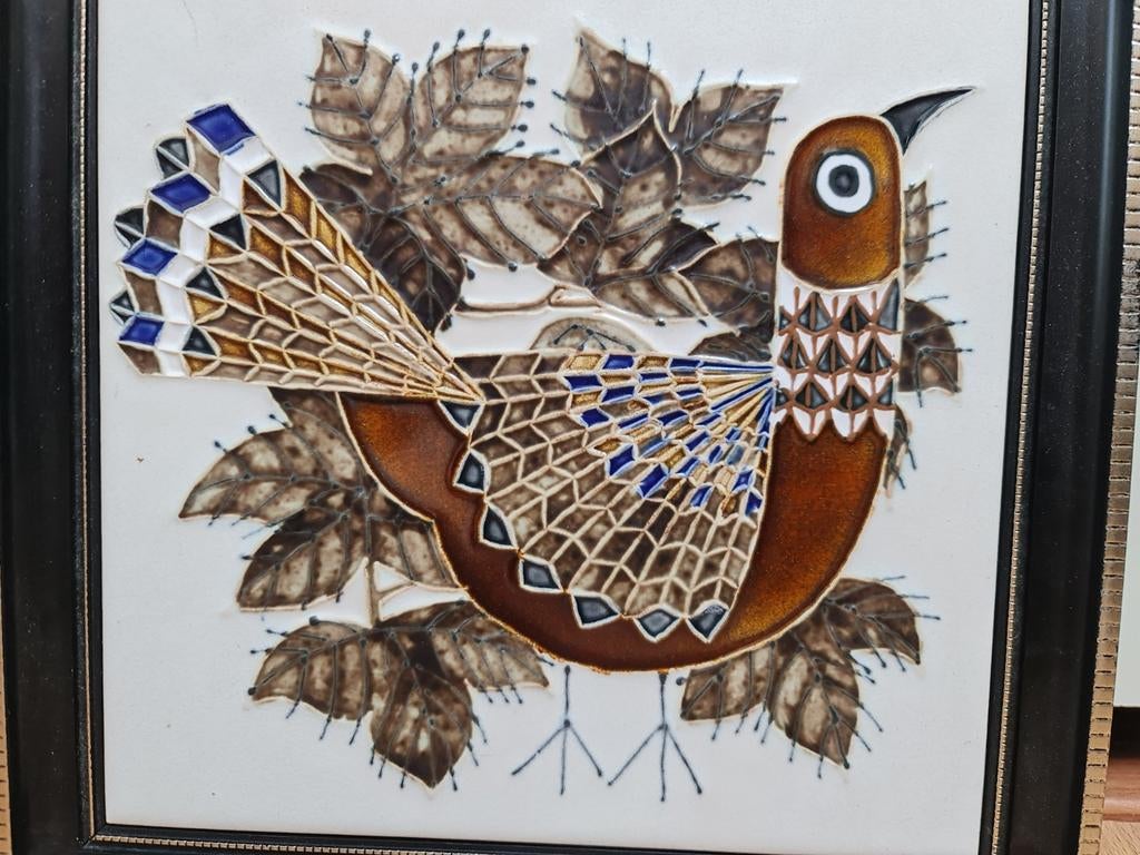 Keramiek tegel Cubeline & Majolica fazant handgeschilderd, Ophalen