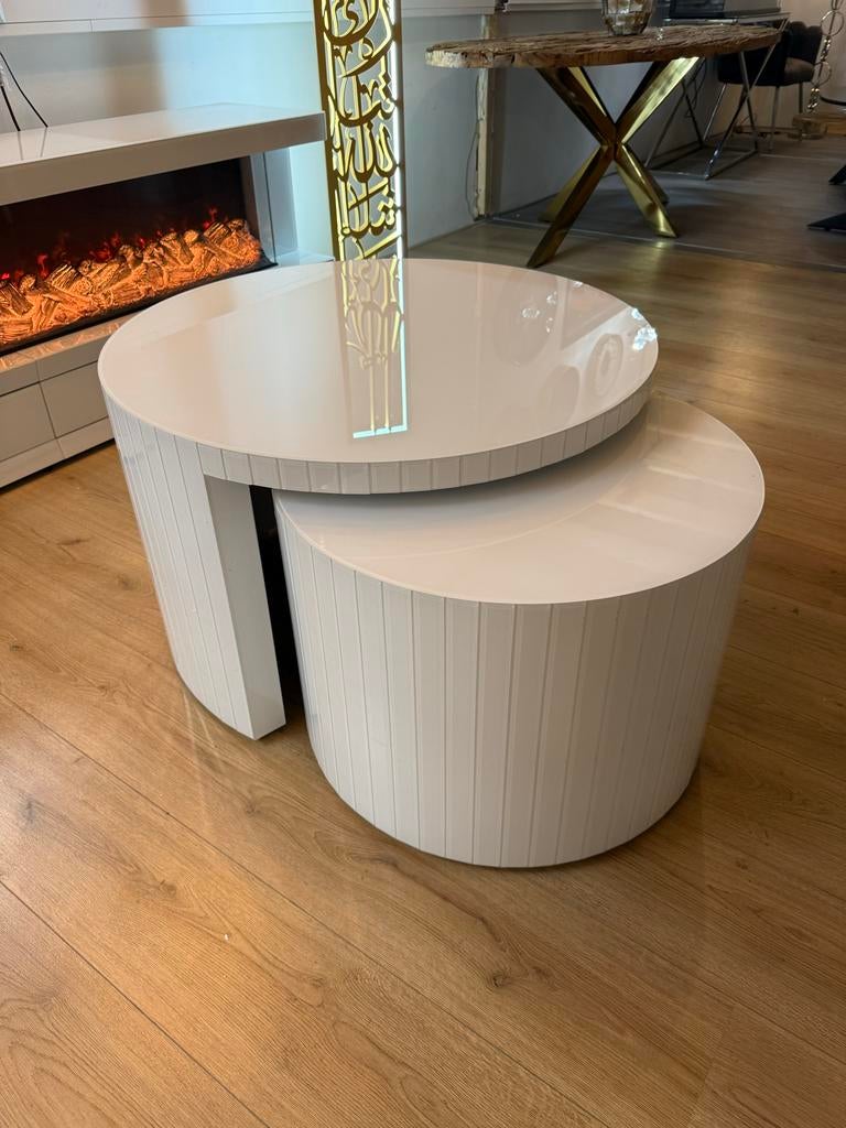 Moderne Witte Doblo Glazen Salontafel 60 en 80 cm new, Huis en Inrichting, Tafels | Salontafels, 50 tot 100 cm, Rond, Nieuw, Minder dan 50 cm