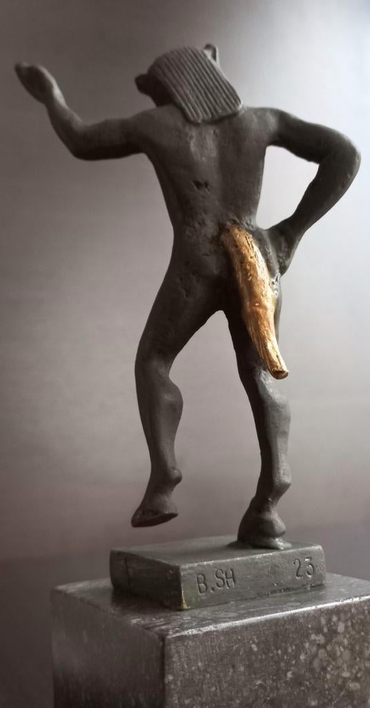 Antieke Bronzen Satyr – Ithyphalische Figur Brons op sokkel, Antiek en Kunst, Ophalen of Verzenden, Brons
