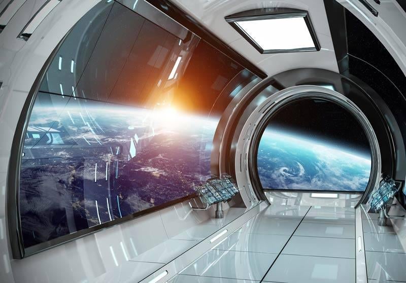 Fotobehang - Ruimte Sterren Planeten - 3D Ruimtestadion, Ruimte en Sterren, Fotobehangkoning.nl, Blauw, Ophalen of Verzenden
