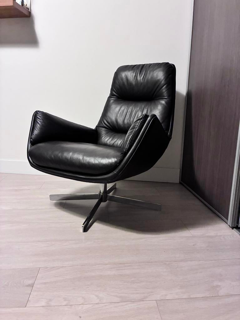 Goossens Merci leren draaistoel - Donkerbruin, Huis en Inrichting, Fauteuils, Ophalen, Minder dan 75 cm, Leer, Zo goed als nieuw