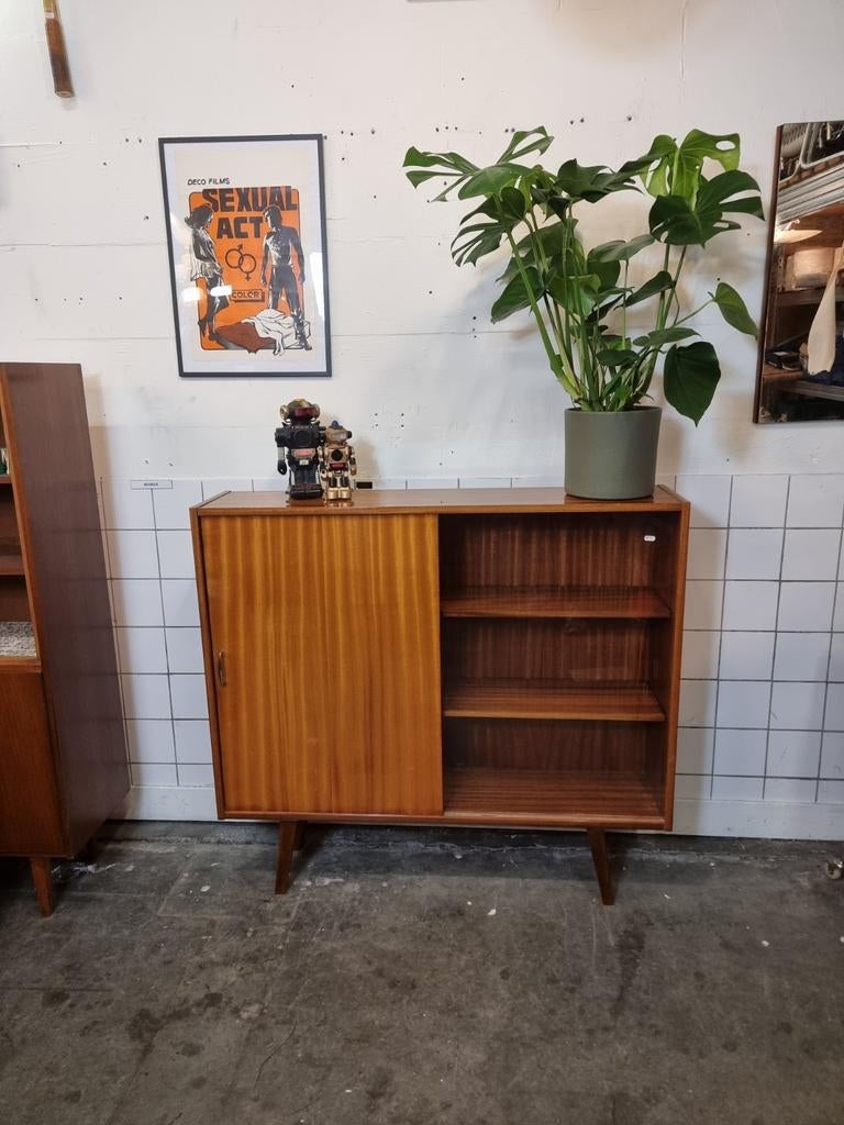 Wandkast met vitrine jaren 60 sideboard highboard, Ophalen, ,, Zo goed als nieuw, ,