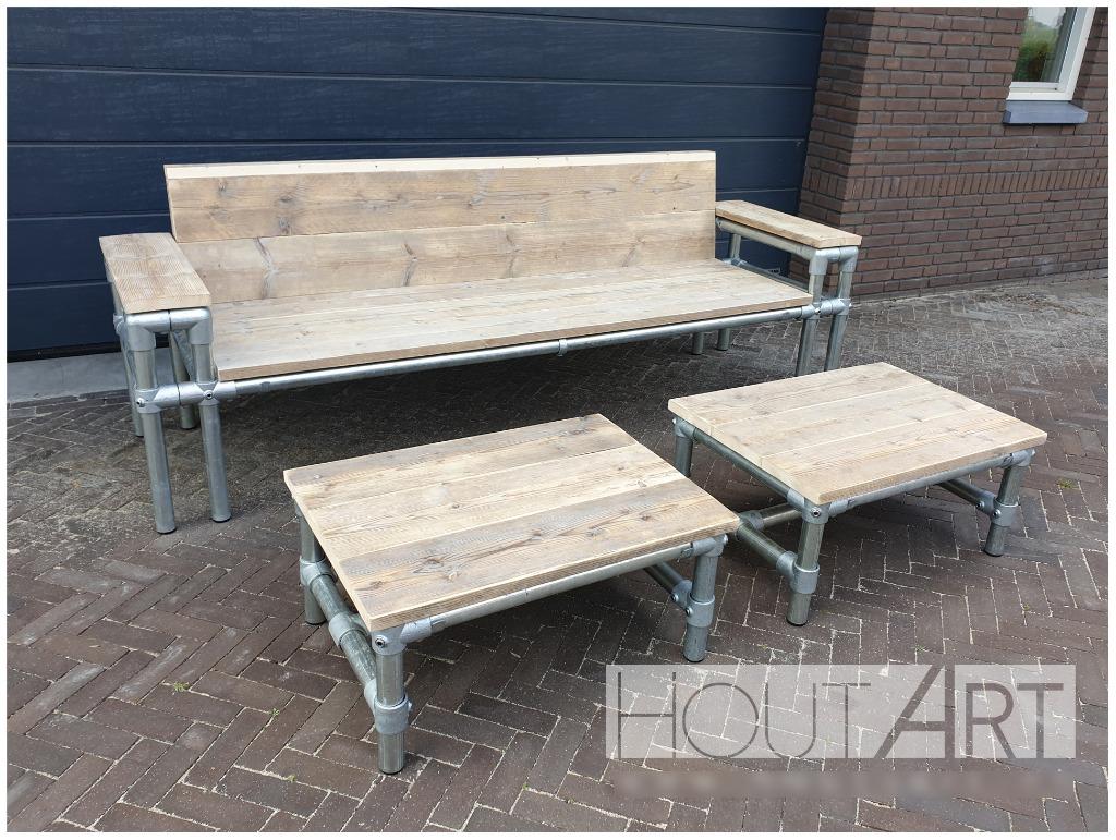 Salontafel Steigerhout met steigerbuis verzinkt, 50 tot 100 cm, Overige materialen, Vierkant, Nieuw