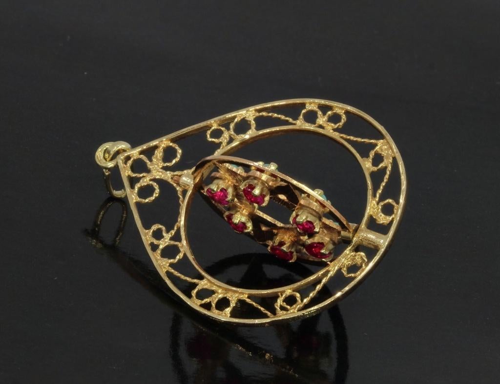 Davidster 14k gouden robijn turkoois ketting hanger, Voordeelsieraden, Verzenden, Zo goed als nieuw, Info@voordeelsieraden.nl