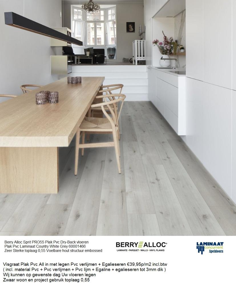Plak Pvc Country Oak met egaliseren + Verliimen €39,95p/m2, Plak Pvc vloer Dry-Back Country oak wit, 75 m² of meer, Wit, Nieuw