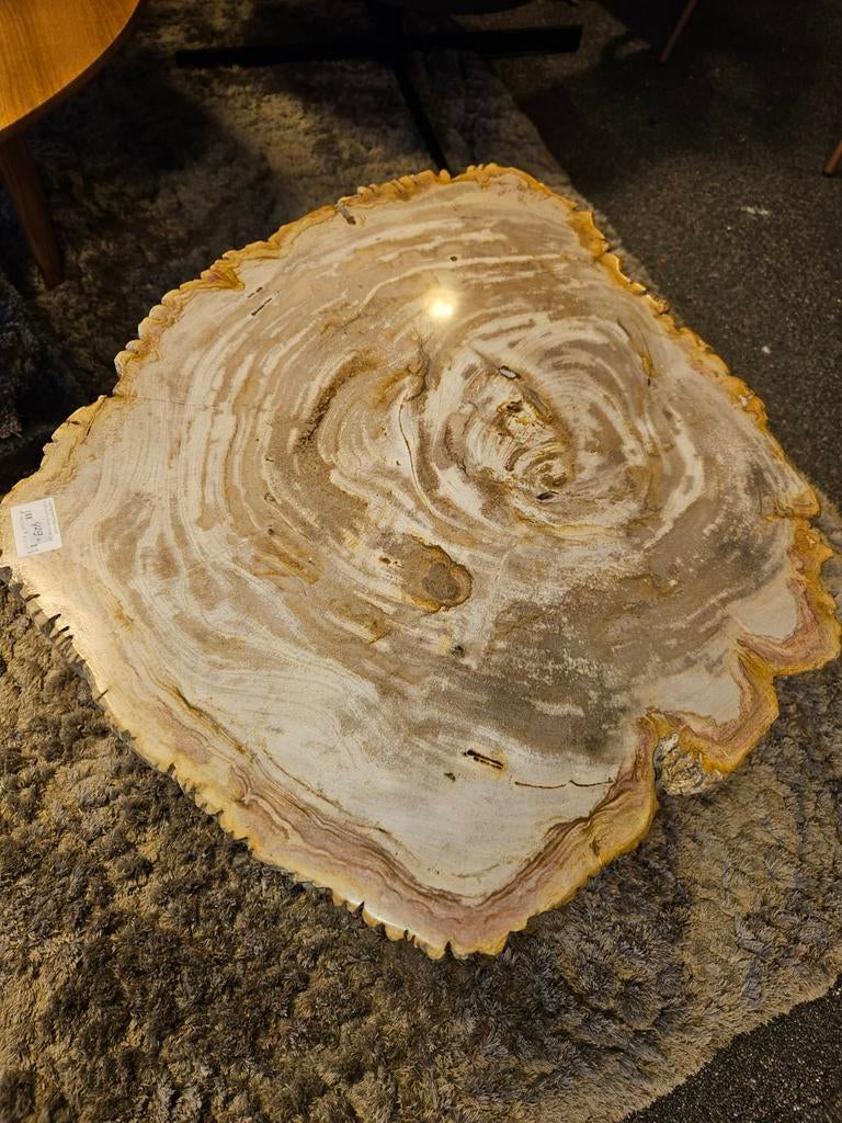Salontafel bijzettafel versteend hout beige, 50 tot 100 cm, Rond, Metaal, Minder dan 50 cm