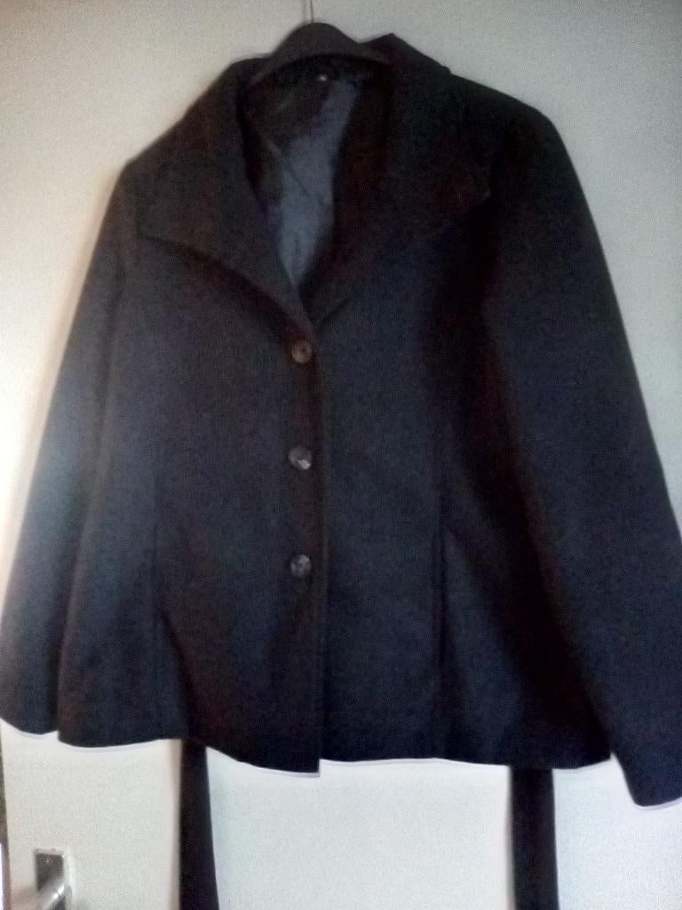 Wollen coat, Ophalen, Zwart, Maat 46/48 (XL) of groter, Nieuw