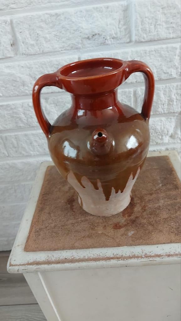 Vintage prachtige aardewerk geglazuurde kruik uit Frankrijk, Ophalen of Verzenden