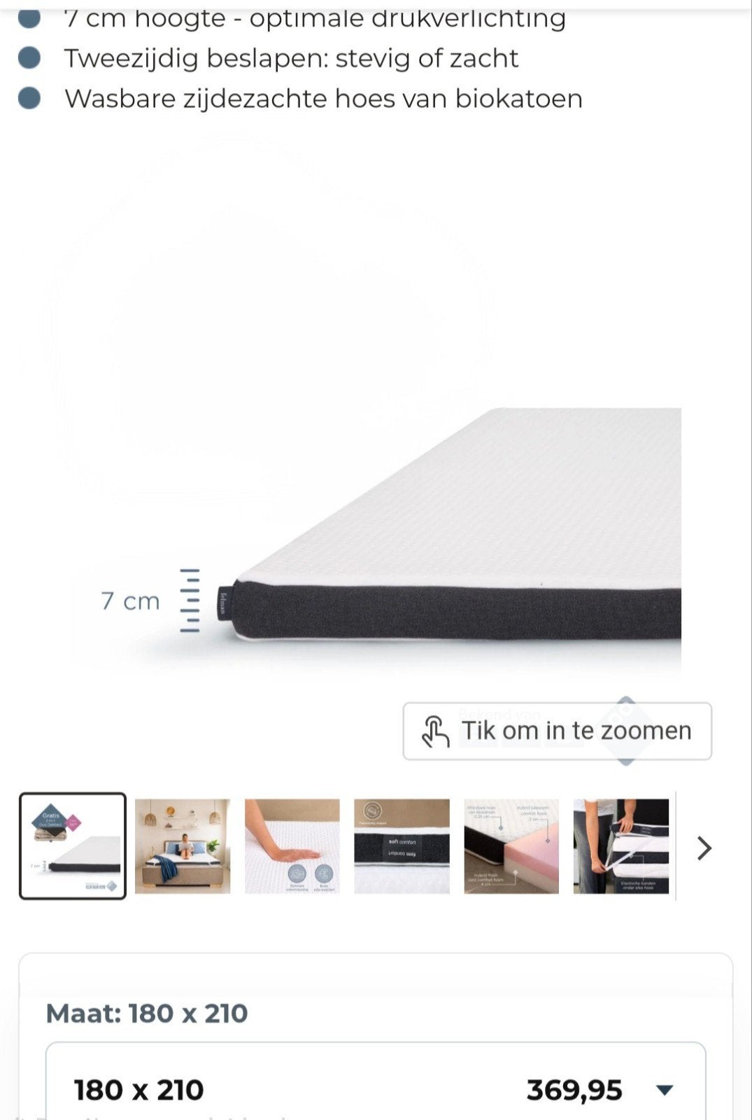Gloednieuw Felman Topmatras 180x210 cm - Tweezijdi, 210 cm, Ophalen of Verzenden, Matras, 180 cm