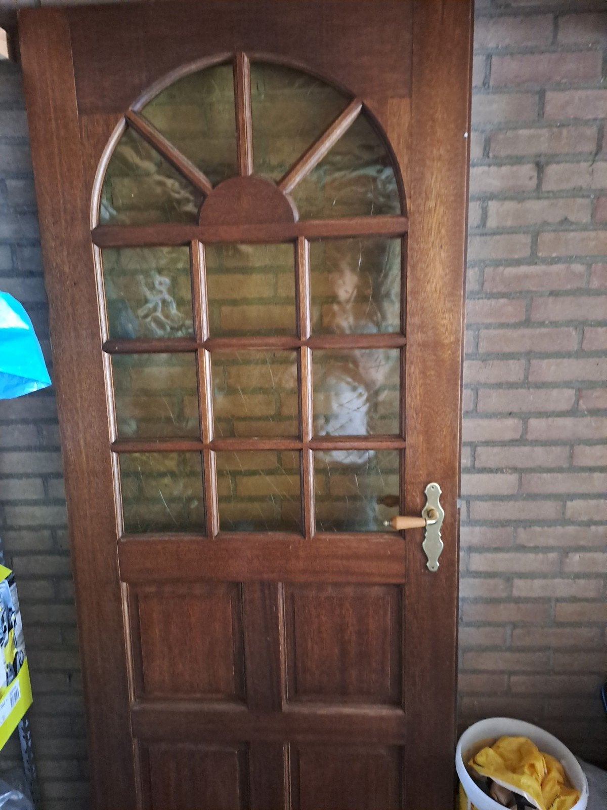 Massieve houten opdek deur met rokersglas., Doe-het-zelf en Verbouw, Deuren en Horren, Ophalen, Gebruikt, 80 tot 100 cm, Binnendeur