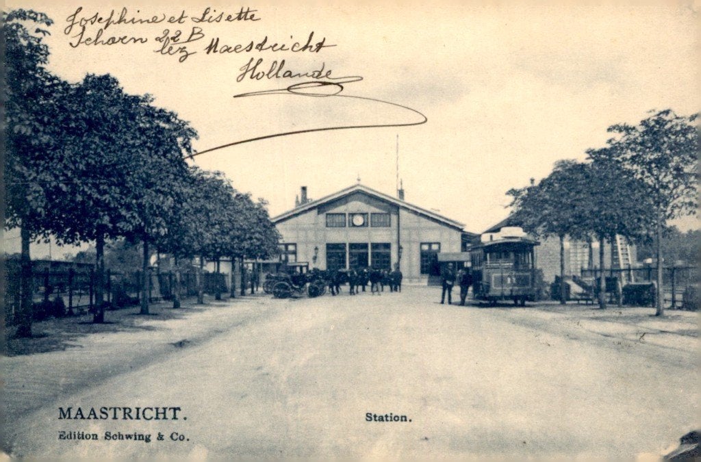 Maastricht Station met Paardentram - Tulpkaart # 36, Verzamelen, Ansichtkaarten | Nederland, Verzenden, Voor 1920, Gelopen, Limburg