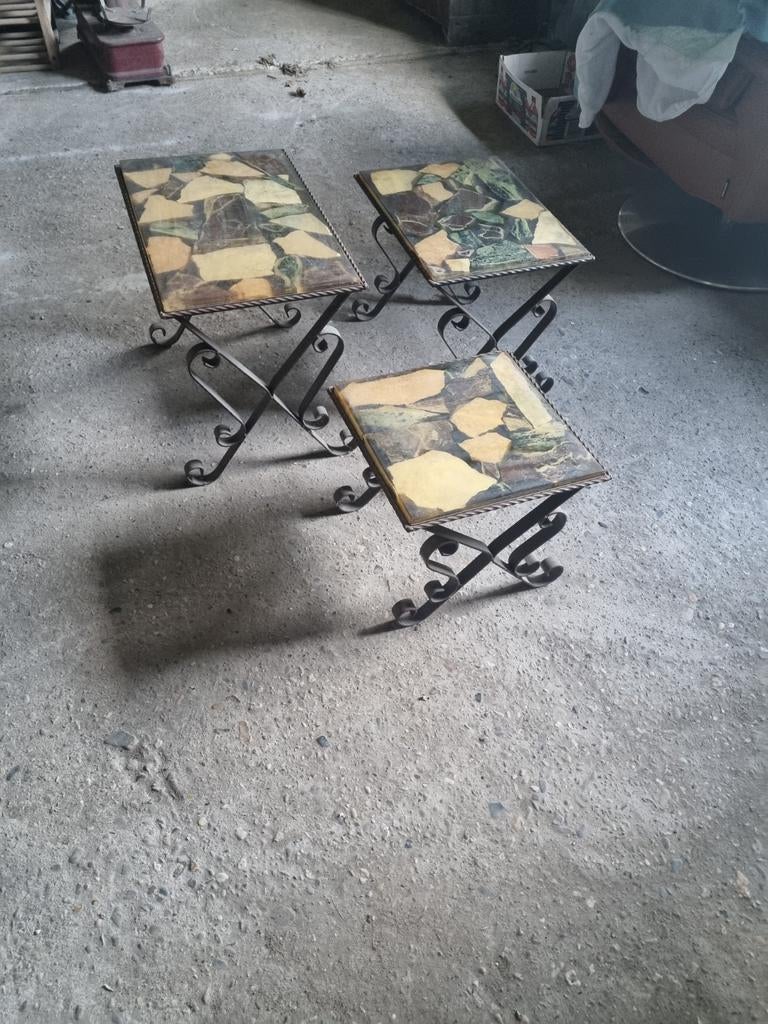 Set van 3 vintage bijzettafels met mozaïekblad, Ophalen of Verzenden