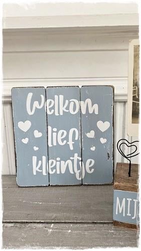 Houten bordje , welkom lief kleintje, oude look blauw 20x20, Woodart, Kraamcadeau, Woodart, Nieuw