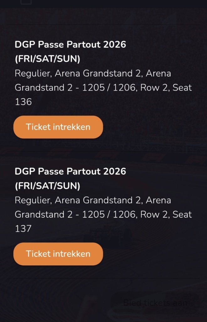 Dutch GP 2026 FRI/SAT/SUN Arena Grandstand 2, Tickets en Kaartjes, Twee personen