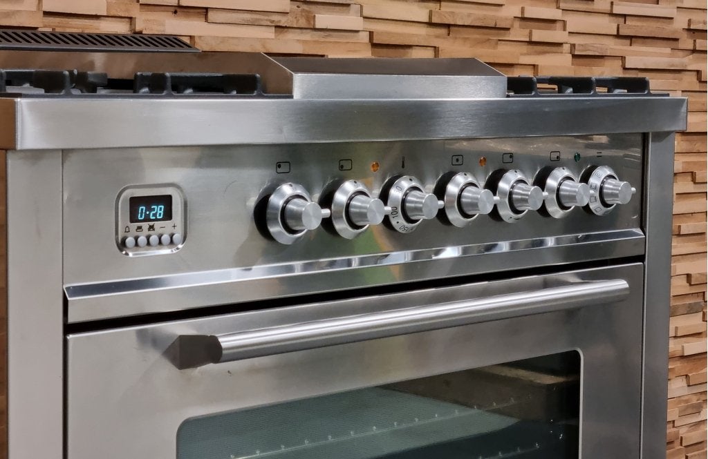 Luxe Boretti Fornuis 90cm rvs + rvs 5 pits frytop 1 oven, Niet ingevuld, 60 cm of meer, Niet ingevuld, Ophalen of Verzenden